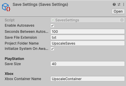 Saves settings